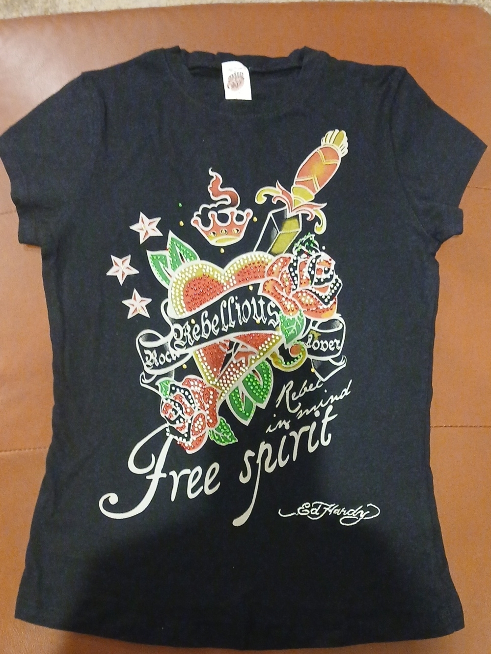 Ed Hardy by Christian Audigier Rhinestone "Free Spirit" Ladies T-shirt Size:L